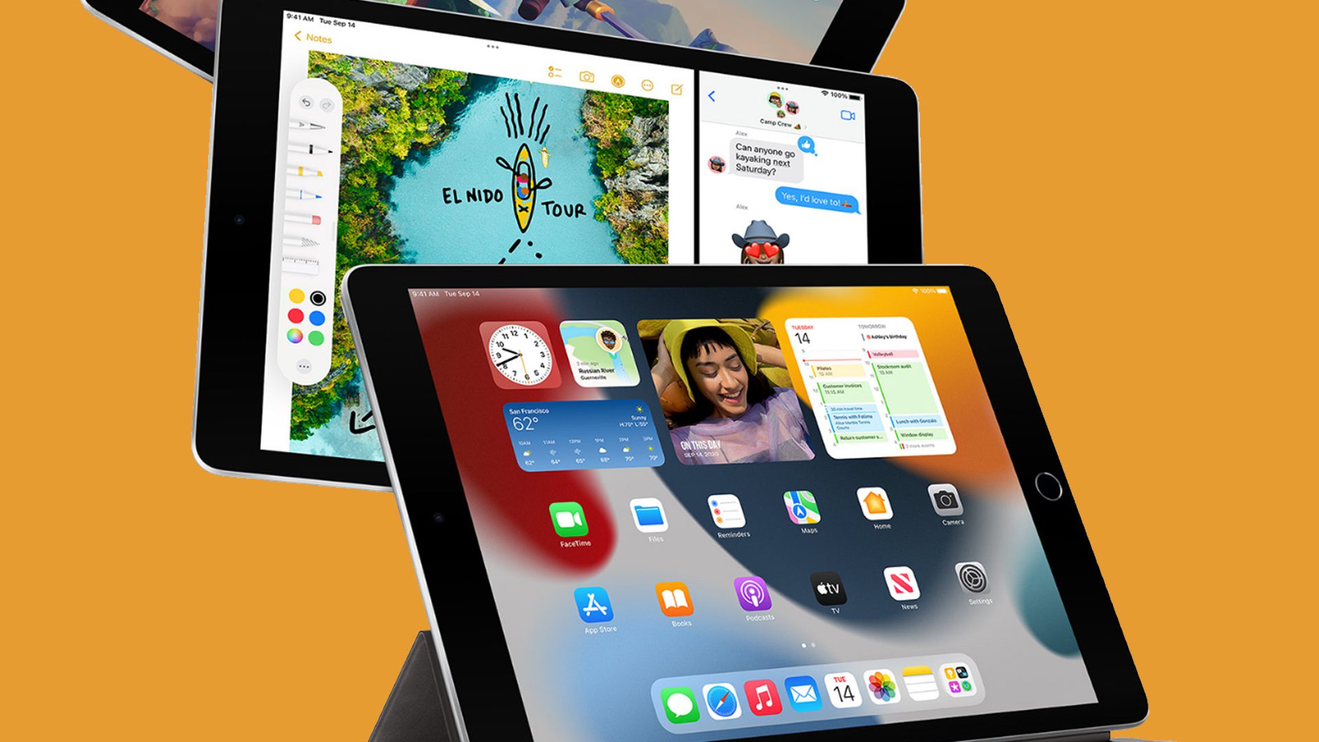 iPady na pomarańczowym tle