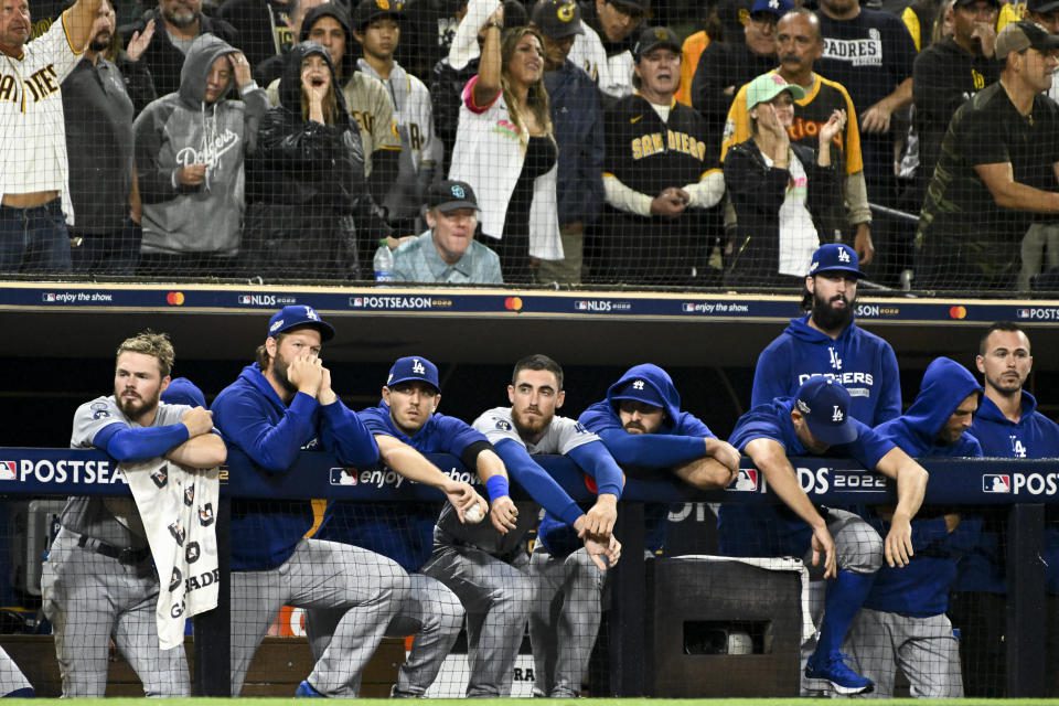 Los Angeles Dodgers odpadli z NLDS przez San Diego Padres, który wygrał o 22 mecze mniej w sezonie zasadniczym.  (Wally Scalig / Los Angeles Times przez Getty Images)
